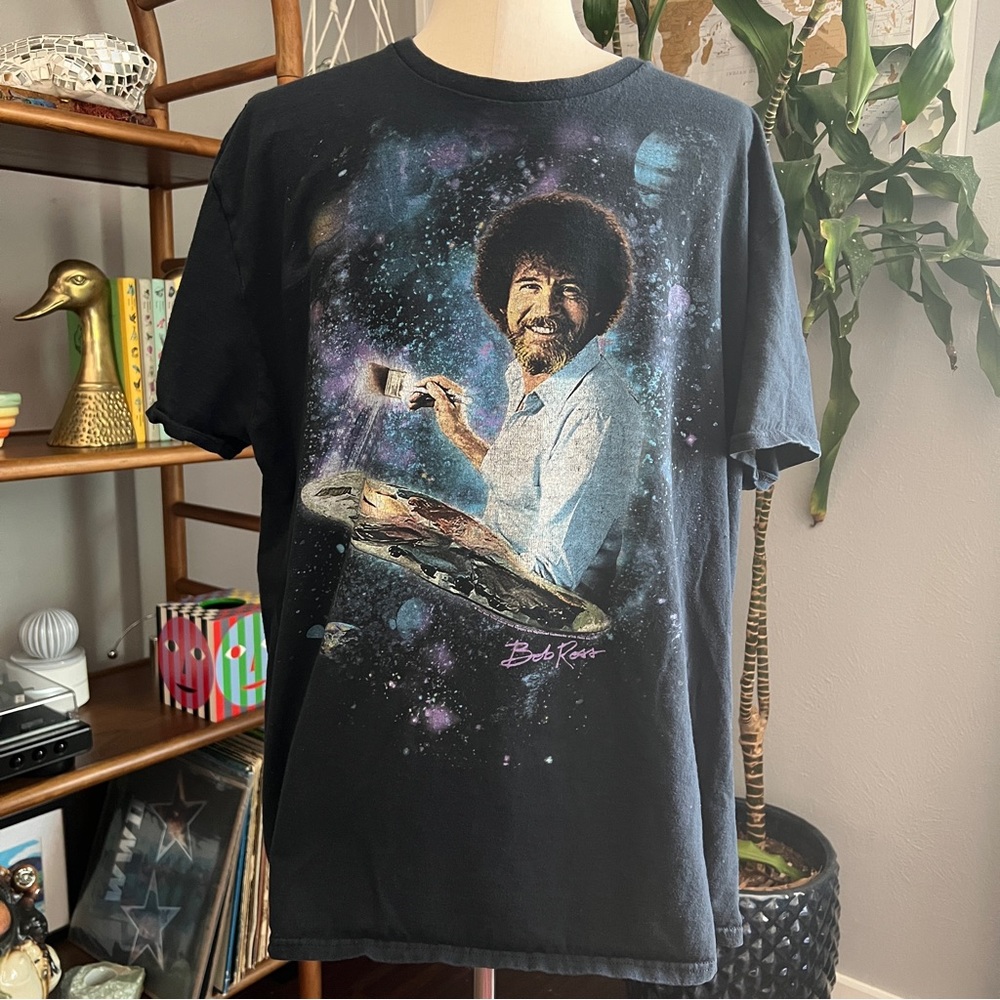 Bob Ross painter shirt, retro space galaxy design, XL
